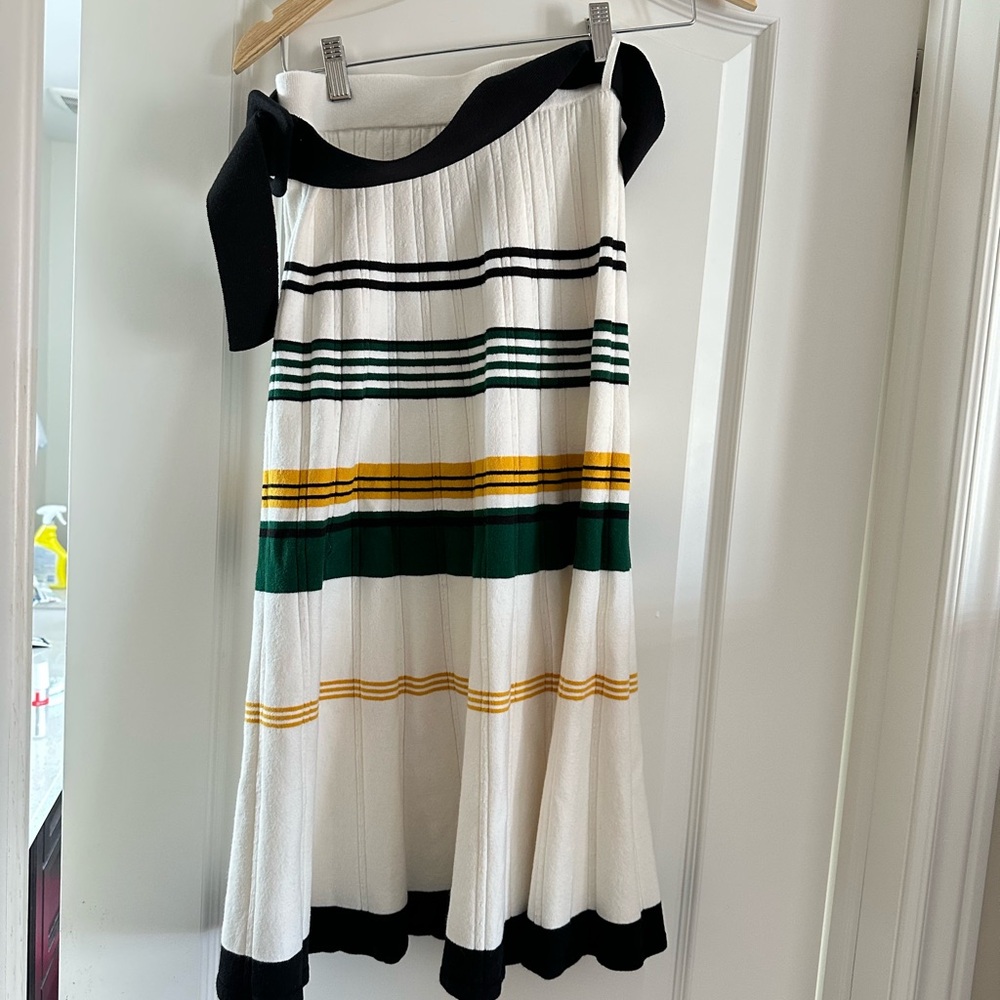 Striped Knit Dress with Black and Green Accents